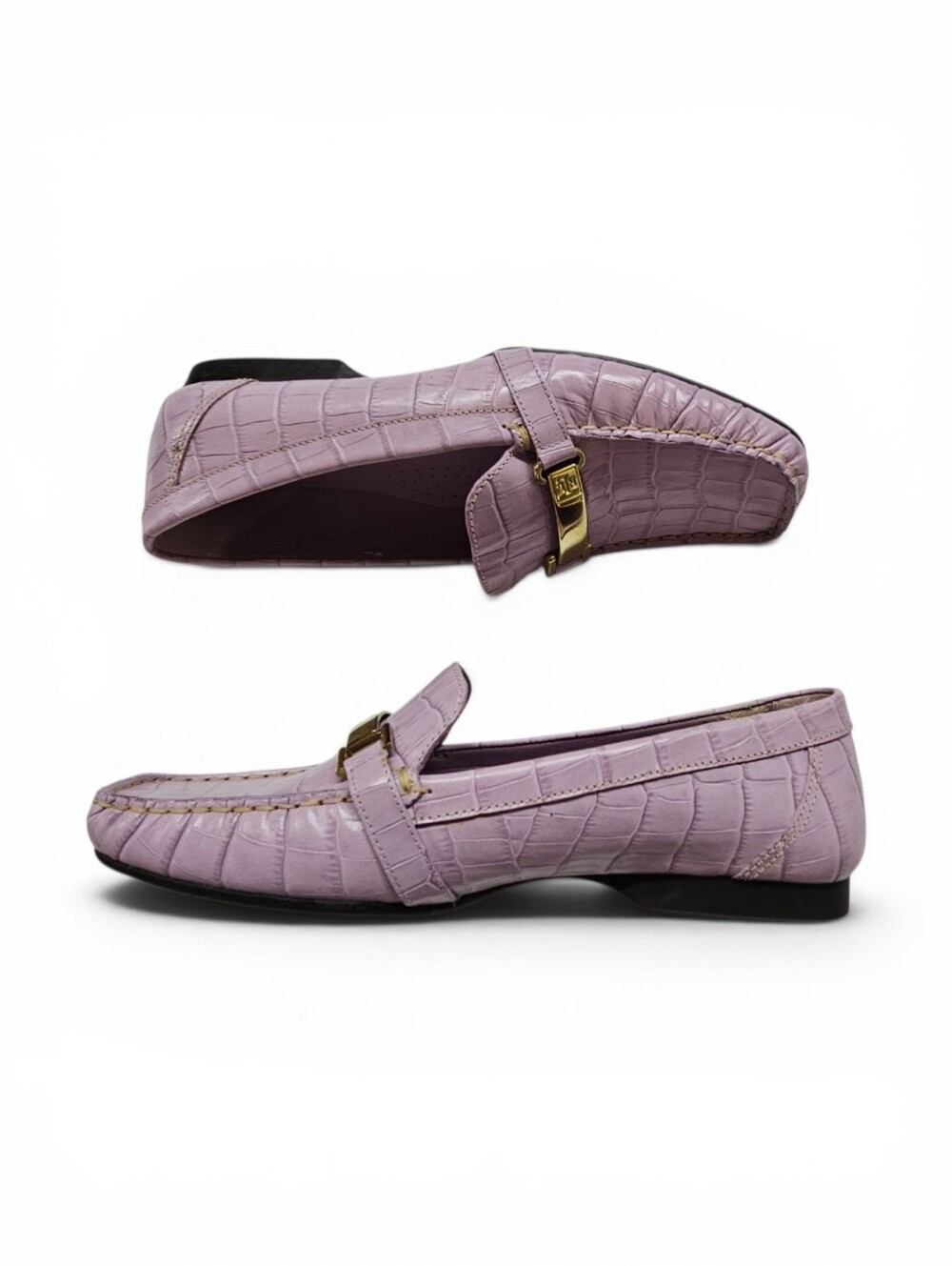 Lauren Ralph Lauren Margaret Leather Croc Embossed Loafer In Lilac Purple Size 8 - Picture 7 of 12